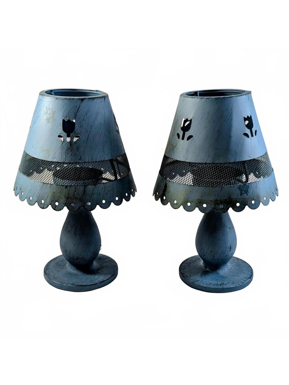 Shabby Chic Metal Tealight Candle Holders, Tulip Cutouts - Set